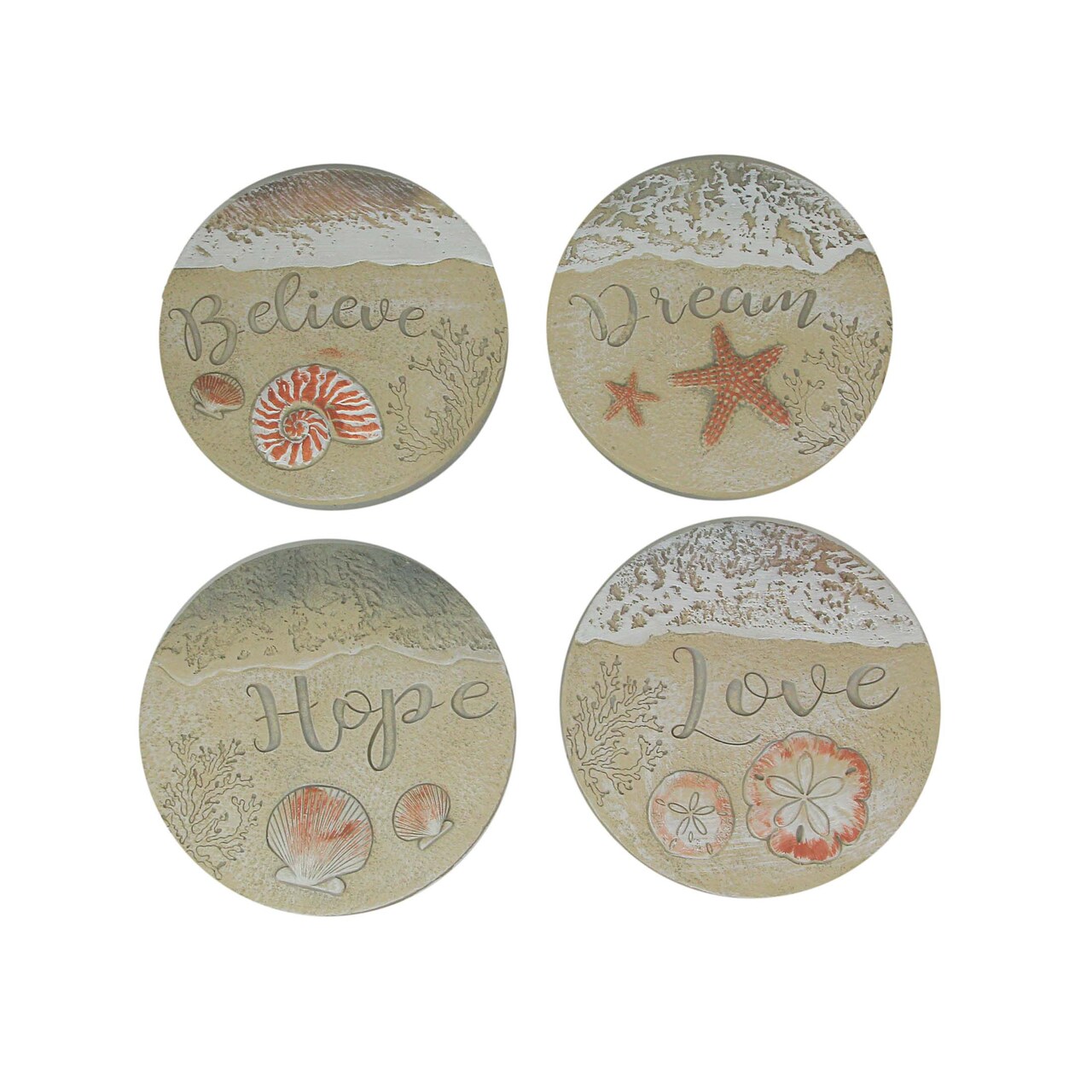 Coastal Beach Inspirational Garden Sculpture Decorative Wall Art Decor Set